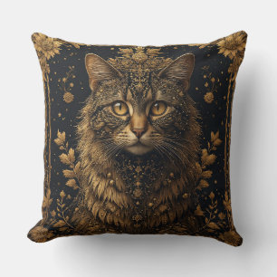 Majestueuze kat met sierlijke bloemdetails in goud kussen