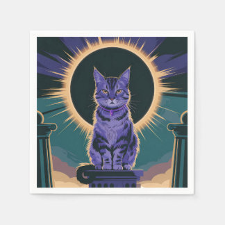 majestueuze kat zittend onder een zonsverduisterin servet