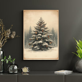 Majestueuze Kerstboom in Besneeuwde Open plek Poster