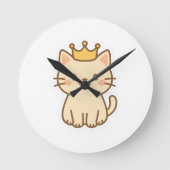 Majestueuze knuffelkat met een kroon ronde klok (Voorkant)