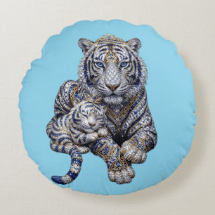 Majestueuze Koninklijke Gejewelde Witte Tijger Kun Rond Kussen