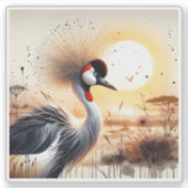 Majestueuze kraan tegen een sereen zonsondergangla sticker (Voorkant)