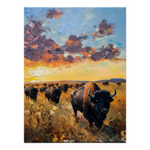 Majestueuze kudde: buffels op de prairie perfect poster