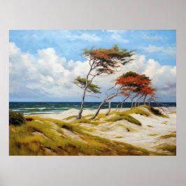 Majestueuze kustbewakers: door wind gevormde beuk poster