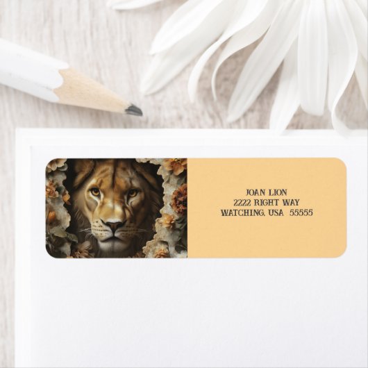 Majestueuze leeuw en elegant bloemontwerp - Labels (Insitu)