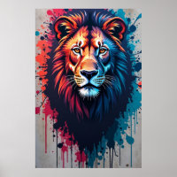 Majestueuze Leeuw Graffiti Kunst Poster