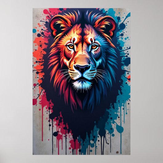 Majestueuze Leeuw Graffiti Kunst Poster (Voorkant)