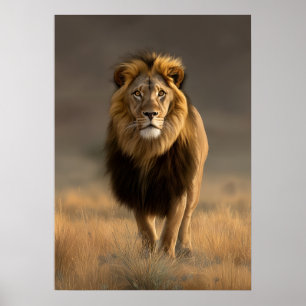 Majestueuze leeuw in de gouden savanne poster
