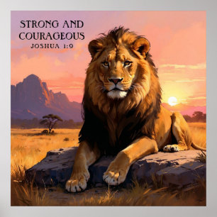 Majestueuze leeuw in wilde religieuze schilderkuns poster