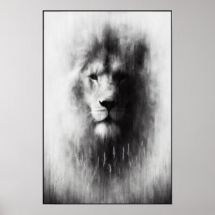Majestueuze leeuw in zachte mist poster