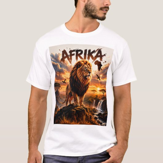 Majestueuze Leeuw Lijn Kunst T-Shirt (Voorkant)