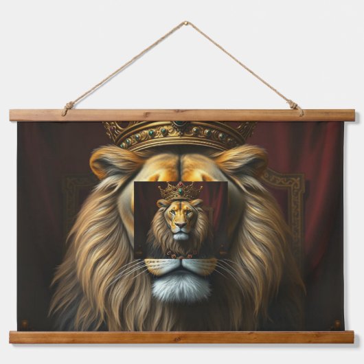 Majestueuze leeuw met kroonwandtapijt | Royal Oerw Hangend Wandkleed (Voorkant)