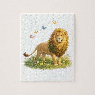 Majestueuze Leeuw met Vlinders & Wilde Bloemen Puz Legpuzzel