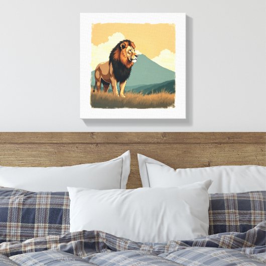 Majestueuze Leeuw Muurkunst Canvas Afdruk (Insitu (Slaapkamer))