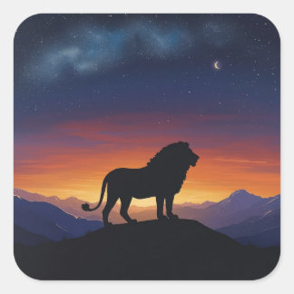 Majestueuze Leeuw Onder de Sterrenhemel – Tijdloos Vierkante Sticker