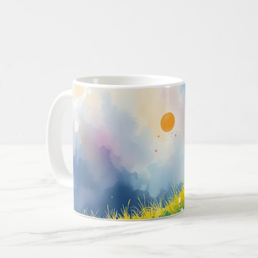 Majestueuze leeuw op een zonovergoten heuvel koffiemok (Voorkant links)