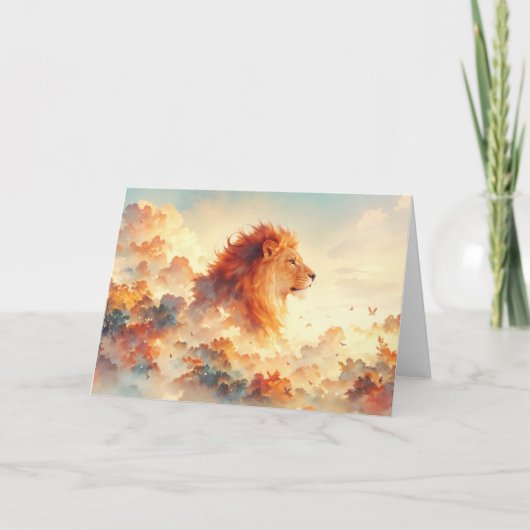 Majestueuze leeuw tussen stralende wolken kaart (Voorkant)