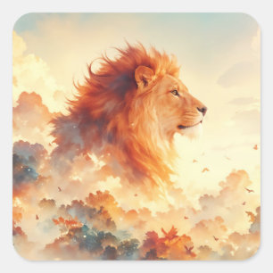 Majestueuze Leeuw Tussen Stralende Wolken Vierkante Sticker