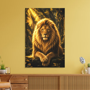 Majestueuze Leeuwenkoning Rustend in een Zonnig Ou Canvas Afdruk