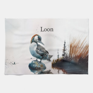 Majestueuze Loon op een Rots, op maat gemaakt Theedoek
