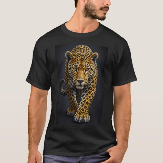 Majestueuze Luipaard – 3D Micro Mozaïek T-shirt (Voorkant)
