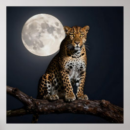 Majestueuze luipaard en volle maan poster
