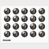 Majestueuze luipaard en volle maan ronde sticker (Vel)