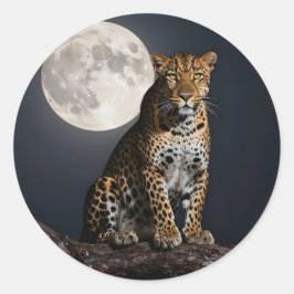 Majestueuze luipaard en volle maan ronde sticker