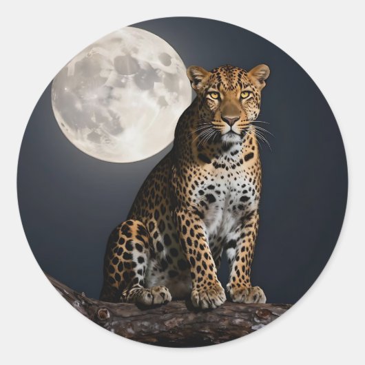 Majestueuze luipaard en volle maan ronde sticker (Voorkant)