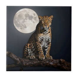 Majestueuze luipaard en volle maan tegeltje