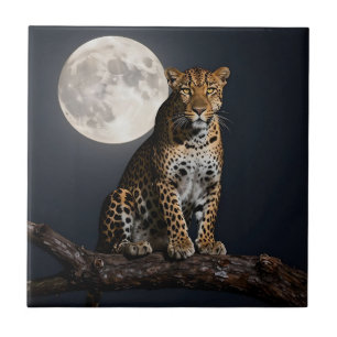 Majestueuze luipaard en volle maan   tegeltje