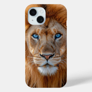 Majestueuze mannelijke leeuw met gloeiende blauwe iPhone 15 case