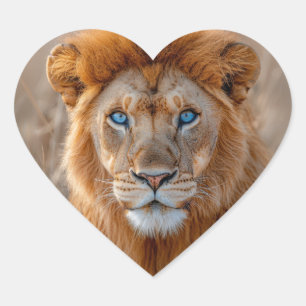 Majestueuze mannelijke leeuw met gloeiende blauwe hart sticker