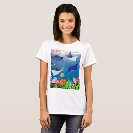 Majestueuze manta's en koralen rif oceanische wond t-shirt (Voorkant volledig)