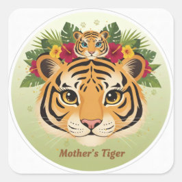 Majestueuze Moedertijger en Welp Bloemsticker - Ma Vierkante Sticker