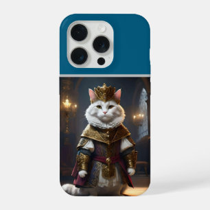"Majestueuze Monarch: De Koninklijke Witte Kat in iPhone 15 Pro Case
