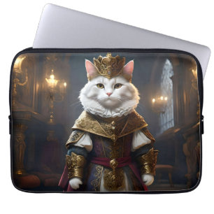 "Majestueuze Monarch: De Koninklijke Witte Kat in Laptop Sleeve