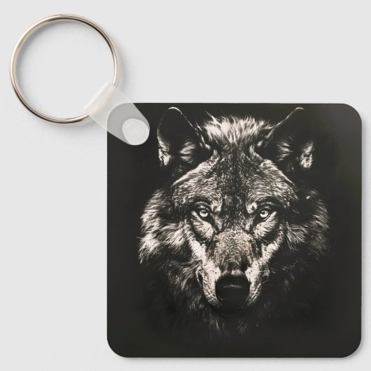 Majestueuze Monochrome Wilde Wolf Sleutelhanger (Voorkant)