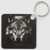 Majestueuze Monochrome Wilde Wolf Sleutelhanger (Achterkant)