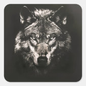Majestueuze Monochrome Wilde Wolf Vierkante Sticker (Voorkant)