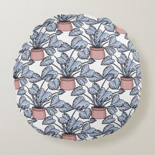 Majestueuze monstera rond kussen (Voorkant)