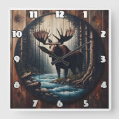 Majestueuze Moose aan de rivier in Dense Forest Vierkante Klok (Voorkant)