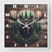 Majestueuze Moose Art omgeven door pijnbomen Vierkante Klok (Voorkant)