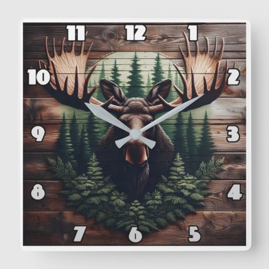 Majestueuze Moose Art omgeven door pijnbomen Vierkante Klok (Voorkant)
