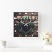 Majestueuze Moose Art omgeven door pijnbomen Vierkante Klok (Huis)