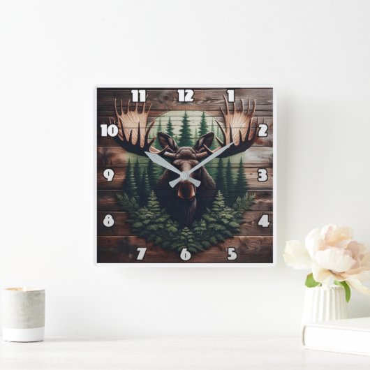 Majestueuze Moose Art omgeven door pijnbomen Vierkante Klok (Huis)