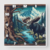 Majestueuze Moose bij River in Mountain Landscape Vierkante Klok (Voorkant)