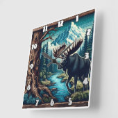 Majestueuze Moose bij River in Mountain Landscape Vierkante Klok (Hoek)