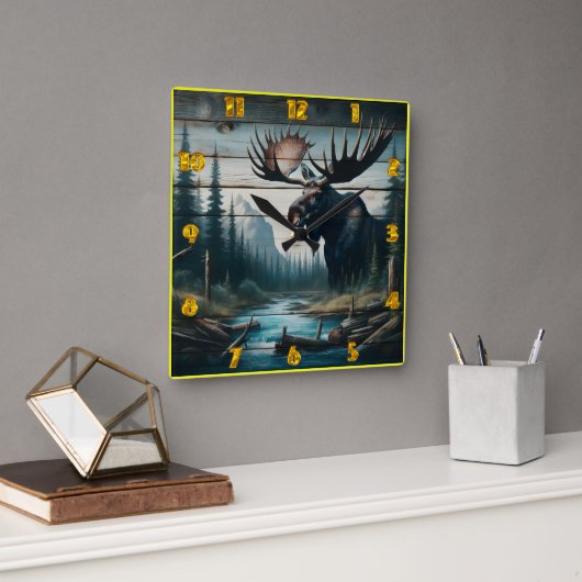 Majestueuze Moose in een sereen boslandschap Vierkante Klok (Kantoor)