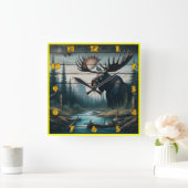 Majestueuze Moose in een sereen boslandschap Vierkante Klok (Huis)